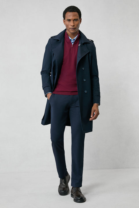 Dark Burgundy Regular Fit Half Turtleneck Zip-Up Knit Sweater