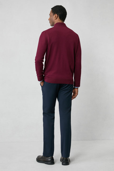 Dark Burgundy Regular Fit Half Turtleneck Zip-Up Knit Sweater