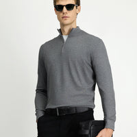 Medium Anthracite Melange Regular Fit Half Turtleneck Zip-Up Knit Sweater