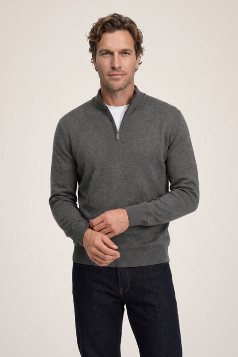Medium Anthracite Melange Regular Fit Half Turtleneck Zip-Up Knit Sweater