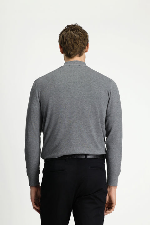 Medium Anthracite Melange Regular Fit Half Turtleneck Zip-Up Knit Sweater