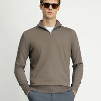 Medium Mink Regular Fit Half Turtleneck Zip-Up Knit Sweater