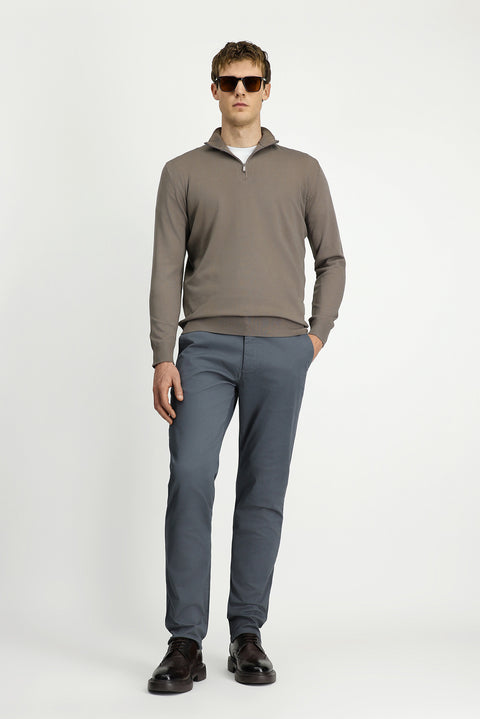 Medium Mink Regular Fit Half Turtleneck Zip-Up Knit Sweater