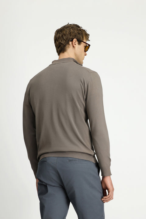 Medium Mink Regular Fit Half Turtleneck Zip-Up Knit Sweater