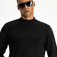 Black Half Turtleneck Regular Fit Cotton Knit Sweater