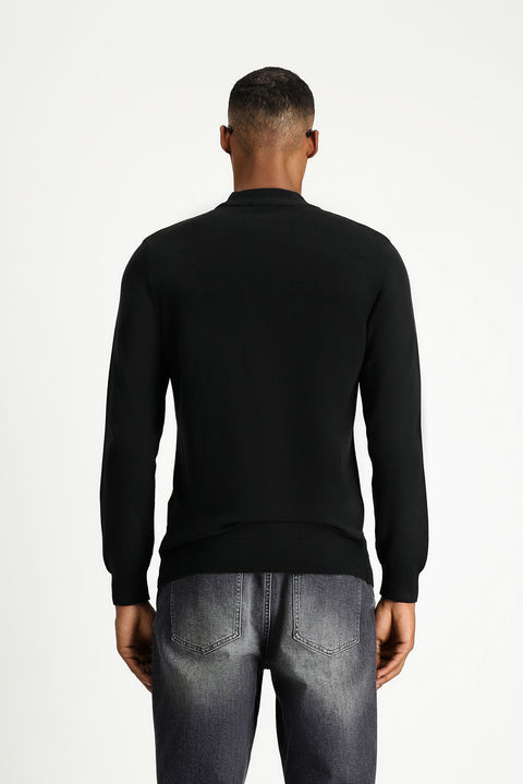 Black Half Turtleneck Regular Fit Cotton Knit Sweater