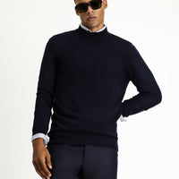 Dark Navy Semi-Turtleneck Regular Fit Cotton Knit Sweater
