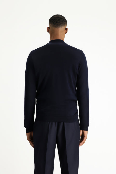 Dark Navy Semi-Turtleneck Regular Fit Cotton Knit Sweater