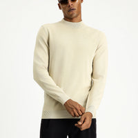 Medium Beige Half Turtleneck Regular Fit Cotton Knit Sweater