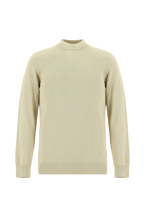Medium Beige Half Turtleneck Regular Fit Cotton Knit Sweater