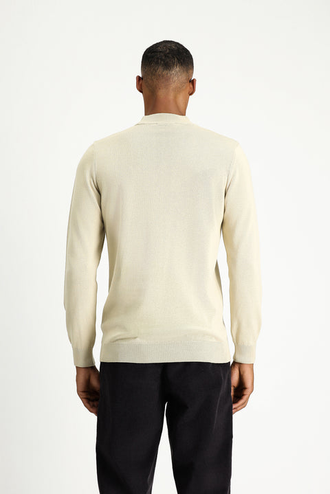 Medium Beige Half Turtleneck Regular Fit Cotton Knit Sweater