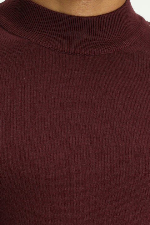 Dark Burgundy Half Turtleneck Regular Fit Cotton Knit Sweater