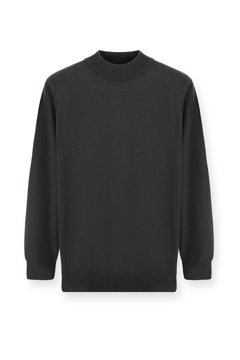 Dark Anthracite Melange Semi-Turtleneck Regular Fit Cotton Knit Sweater