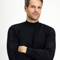 Black Half Turtleneck Regular Fit Cotton Cashmere Knit Sweater