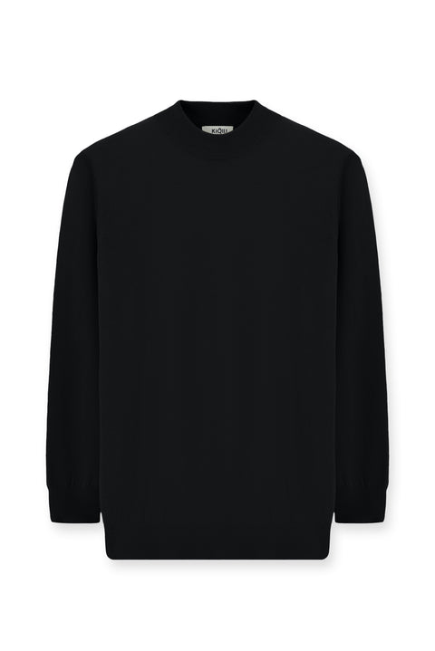 Black Half Turtleneck Regular Fit Cotton Cashmere Knit Sweater