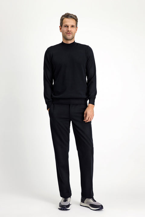 Black Half Turtleneck Regular Fit Cotton Cashmere Knit Sweater