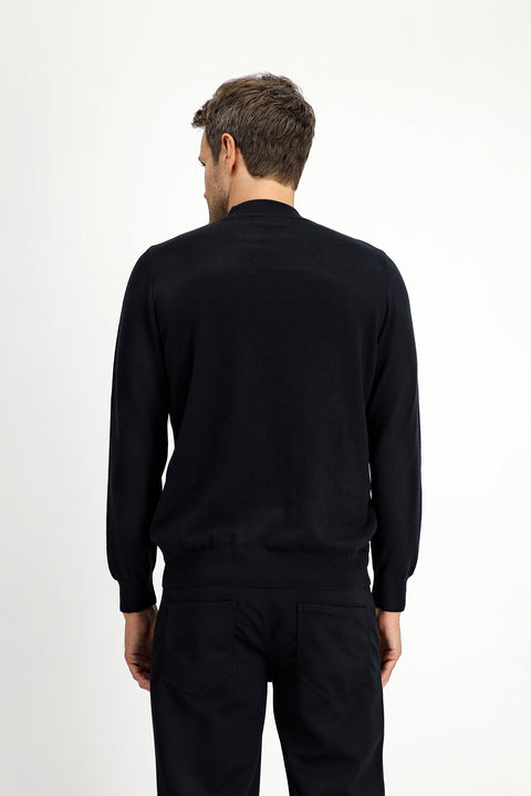 Black Half Turtleneck Regular Fit Cotton Cashmere Knit Sweater