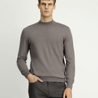 Medium Grey Melange Half Turtleneck Regular Fit Cotton Cashmere Knit Sweater