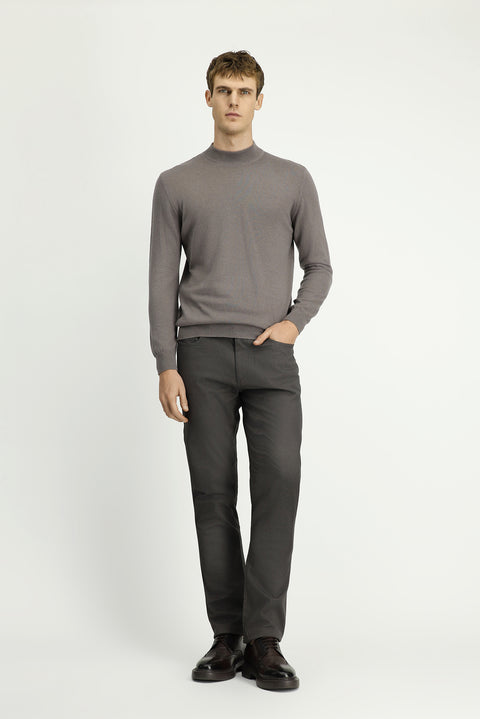 Medium Grey Melange Half Turtleneck Regular Fit Cotton Cashmere Knit Sweater
