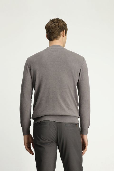 Medium Grey Melange Half Turtleneck Regular Fit Cotton Cashmere Knit Sweater