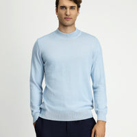 Light Blue Semi-Turtleneck Regular Fit Cotton Cashmere Knit Sweater
