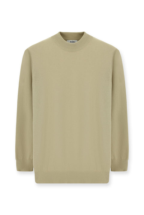 Medium Beige Half Turtleneck Regular Fit Cotton Cashmere Knit Sweater