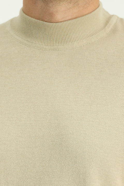 Medium Beige Half Turtleneck Regular Fit Cotton Cashmere Knit Sweater