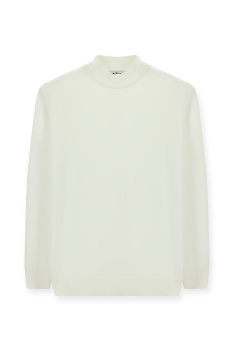 Off-White Semi-Turtleneck Regular Fit Cotton Cashmere Knit Sweater