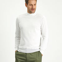 Off-White Semi-Turtleneck Regular Fit Cotton Cashmere Knit Sweater