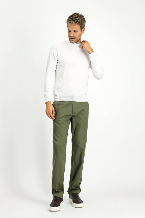 Off-White Semi-Turtleneck Regular Fit Cotton Cashmere Knit Sweater