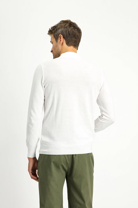 Off-White Semi-Turtleneck Regular Fit Cotton Cashmere Knit Sweater