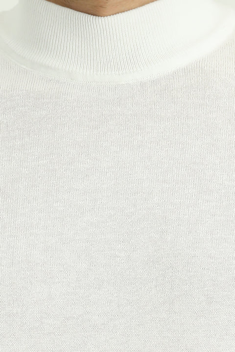 Off-White Semi-Turtleneck Regular Fit Cotton Cashmere Knit Sweater