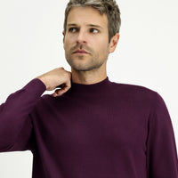 Dark Burgundy Half Turtleneck Regular Fit Cotton Cashmere Knit Sweater
