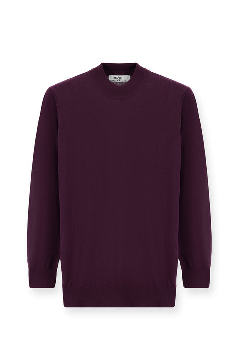 Dark Burgundy Half Turtleneck Regular Fit Cotton Cashmere Knit Sweater