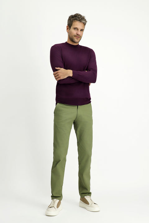 Dark Burgundy Half Turtleneck Regular Fit Cotton Cashmere Knit Sweater