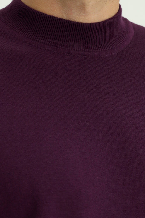 Dark Burgundy Half Turtleneck Regular Fit Cotton Cashmere Knit Sweater
