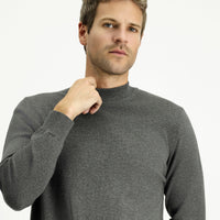 Medium Anthracite Melange Semi-Turtleneck Regular Fit Cotton Cashmere Knit Sweater