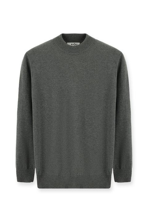 Medium Anthracite Melange Semi-Turtleneck Regular Fit Cotton Cashmere Knit Sweater