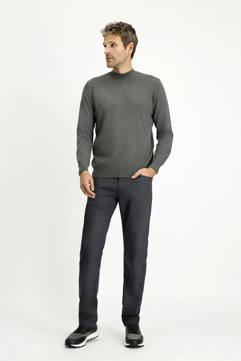 Medium Anthracite Melange Semi-Turtleneck Regular Fit Cotton Cashmere Knit Sweater