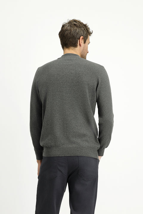 Medium Anthracite Melange Semi-Turtleneck Regular Fit Cotton Cashmere Knit Sweater