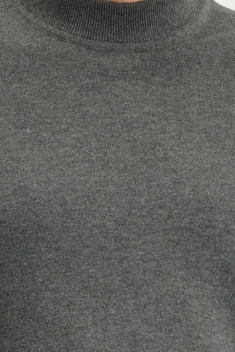 Medium Anthracite Melange Semi-Turtleneck Regular Fit Cotton Cashmere Knit Sweater