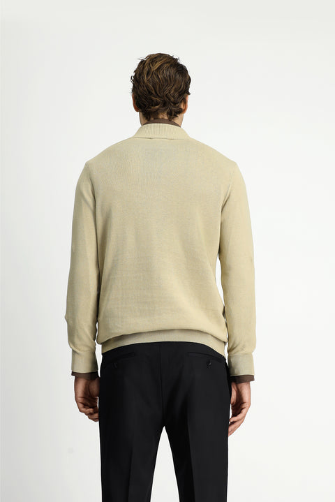 Medium Beige Half Turtleneck Regular Fit Zip-Up Cashmere Knit Sweater