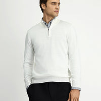 Off-White Half Turtleneck Regular Fit Zip-Up Cashmere Knit Sweater
