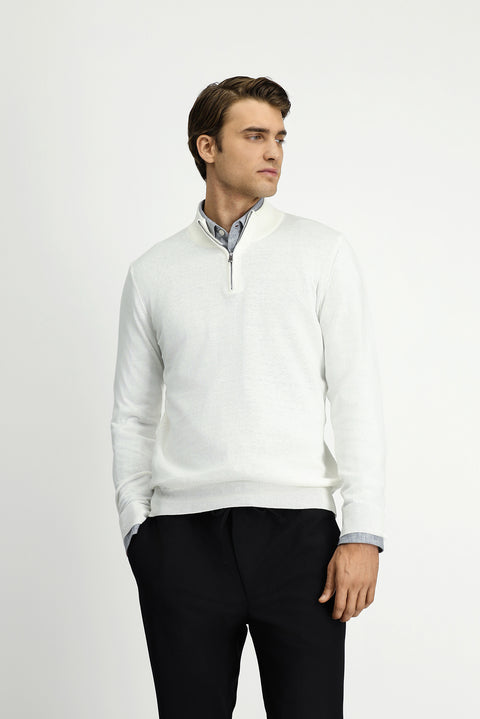 Off-White Half Turtleneck Regular Fit Zip-Up Cashmere Knit Sweater