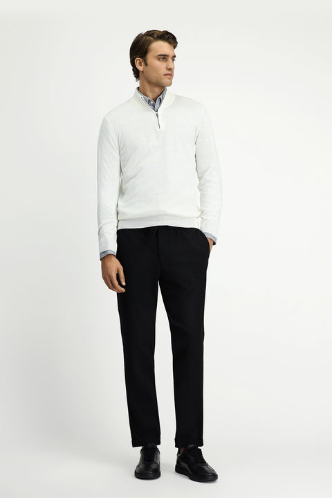 Off-White Half Turtleneck Regular Fit Zip-Up Cashmere Knit Sweater