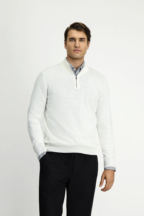 Off-White Half Turtleneck Regular Fit Zip-Up Cashmere Knit Sweater