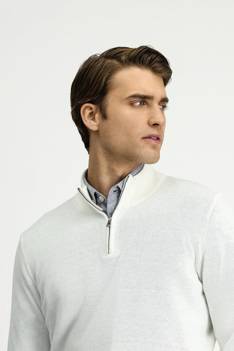 Off-White Half Turtleneck Regular Fit Zip-Up Cashmere Knit Sweater