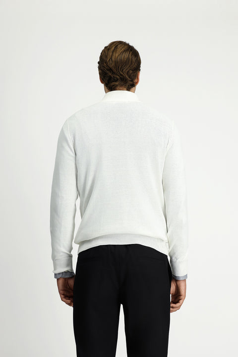 Off-White Half Turtleneck Regular Fit Zip-Up Cashmere Knit Sweater