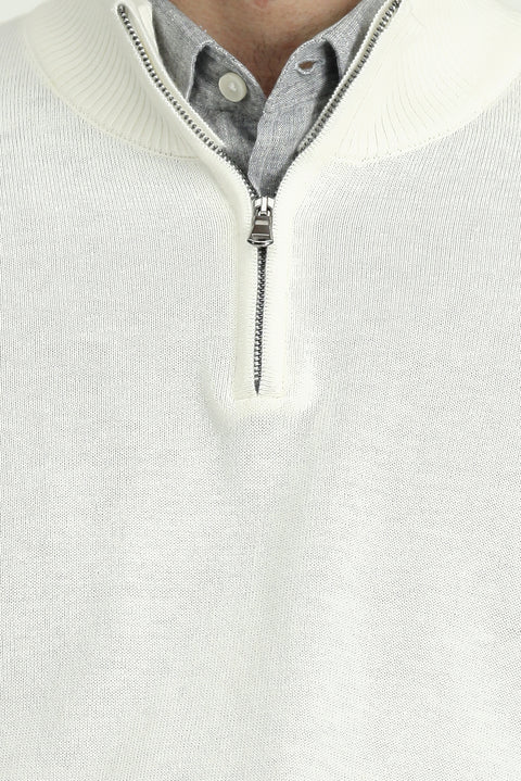 Off-White Half Turtleneck Regular Fit Zip-Up Cashmere Knit Sweater