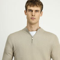 Medium Mink Half Turtleneck Regular Fit Zip-Up Cashmere Knit Sweater